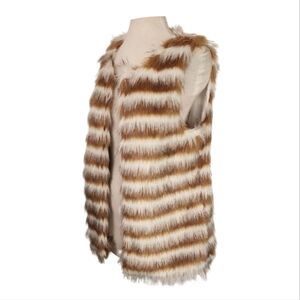 SIGNATURE STUDIO Chic Faux Fur Striped Vest Tan Size S